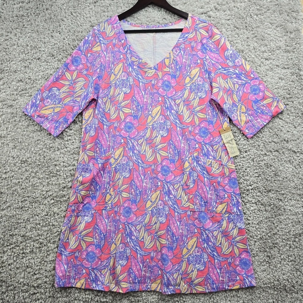 Escape by Habitat Floral Dress Womens XL Guava Pink Cotton V-Neck Pockets